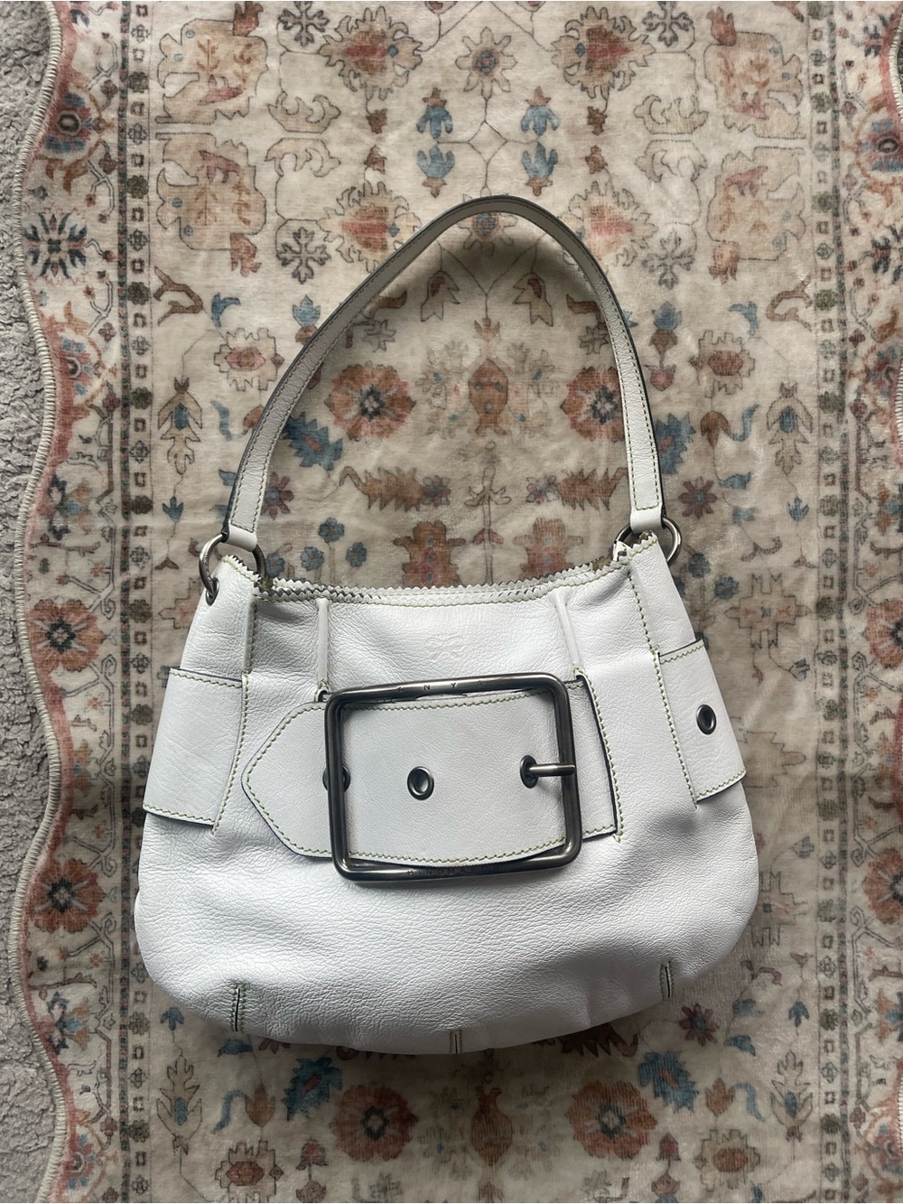 Anya Hindmarch White Leather Y2K Shoulder Bag with Oversized Buckle - Picture 9 of 12